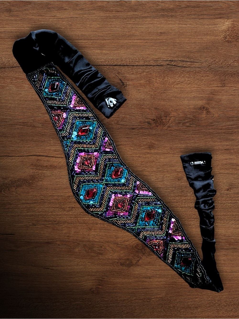 Vintage 1990’s Embellished Beaded Black waistbelt with Multicolor Sequins